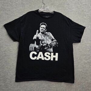 Johnny Cash Men Shirt XL Black Middle Finger Graphic Short Sleeve Music‎ Tee